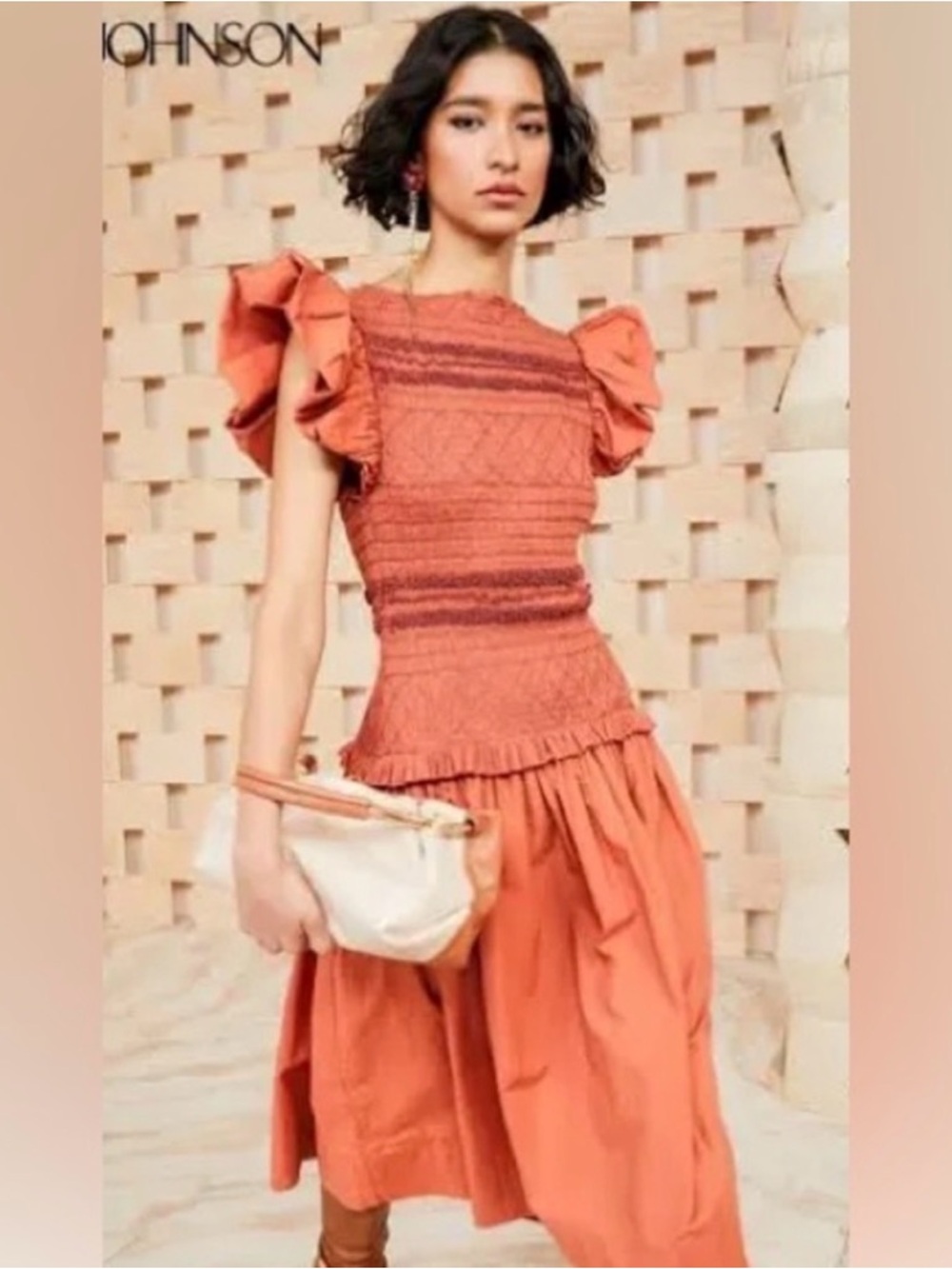 Ulla Johnson Rust Smocked midi boho Dress